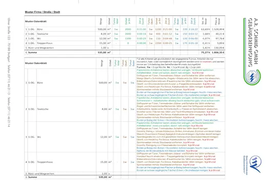 Datenblatt Kalkulation mit Leistungsverzeichnis als Excel Sheet