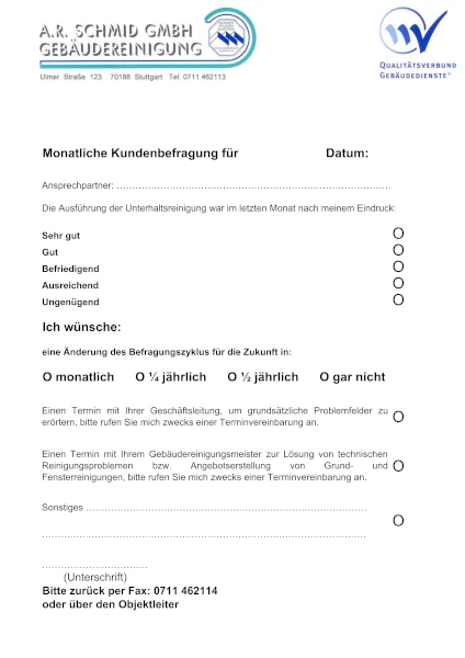 Monatliche Kundenbefragung Dokument für Kunden